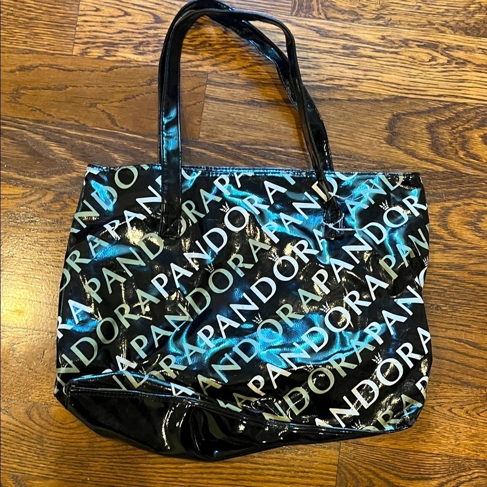 Pandora Shiny Black and Blue Logo Tote